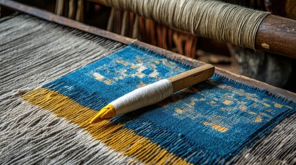 Fototapeta premium Traditional Loom with Colorful Threads and Yarn