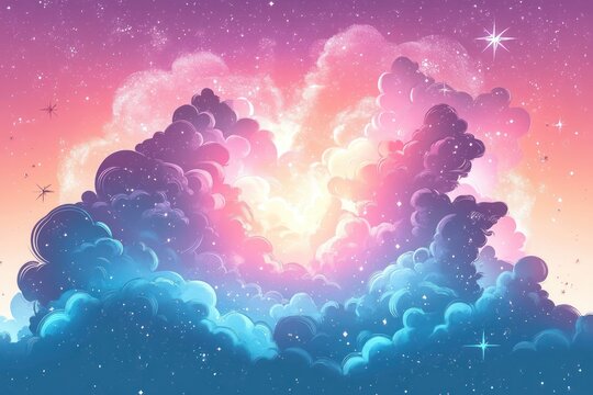 Cartoon Style Background Illustration of Exploding Clouds and Stars
