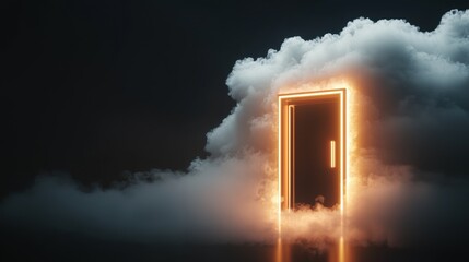 Glowing Digital Vault Door Floating Inside a Cloud Environment
