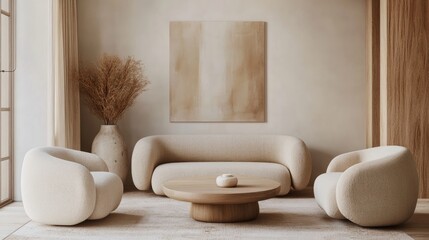 Minimalist Living Room Interior Design with Organic Shapes
