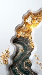 Naklejka premium Abstract Gold Green Marble Luxury Design Elegant White Background 3D Render
