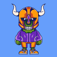 Mascot character design cartoon skull viking