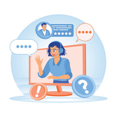 Video call a customer service representative with a client in the support center.