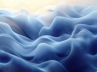 Fototapeta premium Serene Monochromatic Blue Abstract Artwork with Flowing Waves and Gentle Lighting