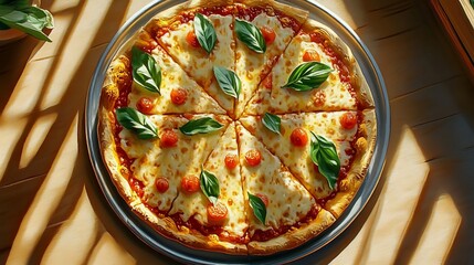 Delicious Margherita Pizza Basking in Sunlight
