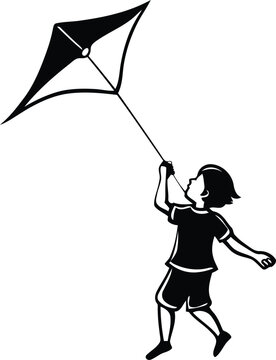 recommend clip art: Children flying kite silhouette vector illustration, children flying kite line art vector, Cute children flying kite vector design