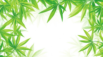 Green leaves frame white background, creating fresh and natural look
