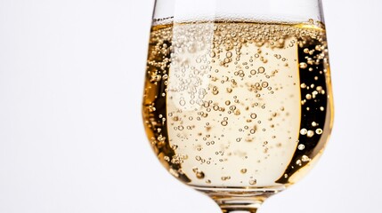 Close-up of Sparkling Wine Bubbles in Glass