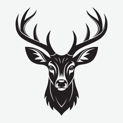 Naklejka premium Download a high-quality deer face silhouette vector in black with a white background. Perfect for logos, wall art, and design projects. Minimalist, scalable.