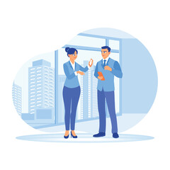 Business meetings between professionals in a modern office environment.