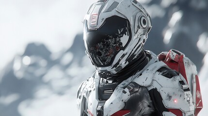 Futuristic Astronaut in Snowy Mountains