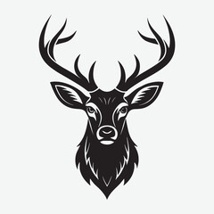 Naklejka premium Download a high-quality deer face silhouette vector in black with a white background. Perfect for logos, wall art, and design projects. Minimalist, scalable.