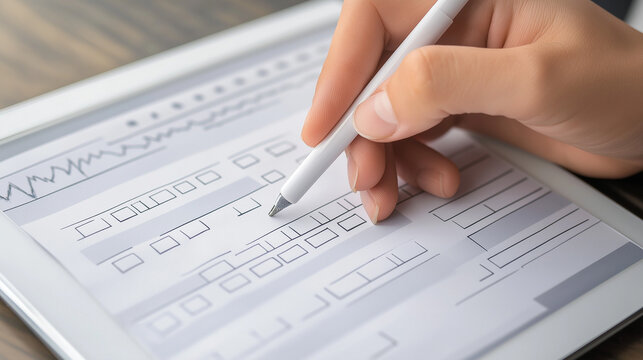close up of a hand holding a pen on a document sign 