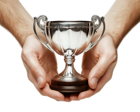 Silver trophy in hands