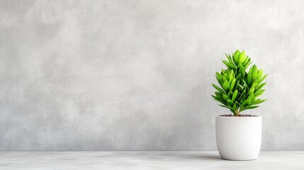 Small potted plant against textured wall, home decor, minimalist design, copy space