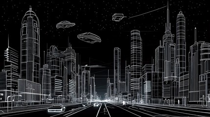Futuristic Cityscape at Night: A Wireframe Vision of Tomorrow's Metropolis