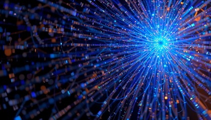 Naklejka premium Abstract Blue Light Streaks Converging Radially