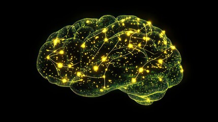 glowing brain connected to digital network, symbolizing intelligence and connectivity