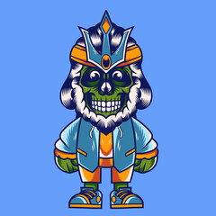 Mascot character design cartoon skull poseidon