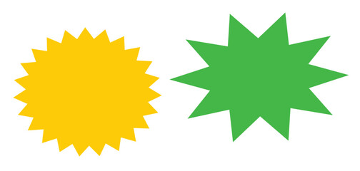 bursting shape speech bubbles set. starburst and sunburst cartoon with different color isolated on white background