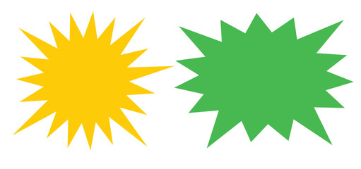 bursting shape speech bubbles set. starburst and sunburst cartoon with different color isolated on white background