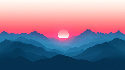 Obraz premium Sunset over layered mountains with gradient sky