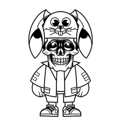 Mascot character design cartoon skull rabbit hat outline