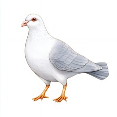 Obraz premium Detailed Illustration of a White and Grey Pigeon, Standing Gracefully Against a Clean White Background