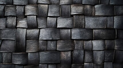 Darkly Woven Texture Dramatic Shadows Intertwined Black Wood Pattern. AI Generated