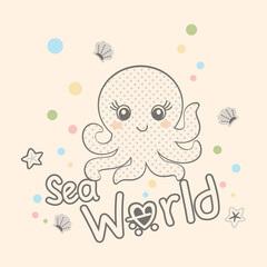 Beautiful and adorable octopus vector swimming gracefully in the sea surrounded by colorful marine life
