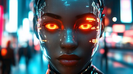 Cyberpunk Female Android in Neon City