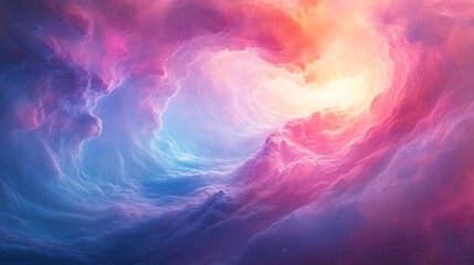 Fototapeta premium Whimsical pink blue clouds swirl gently creating a heart shape glowing warmly. AI Generated