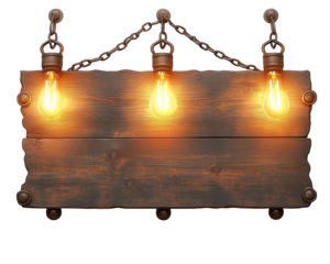 Wooden Sign with Edison Bulbs