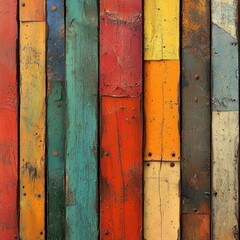 Vibrant Colorful Rustic Painted Wood Planks with Distressed Texture