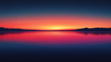 Fototapeta premium Vibrant sunset paints serene lake with fiery hues reflecting tranquil landscape. AI Generated