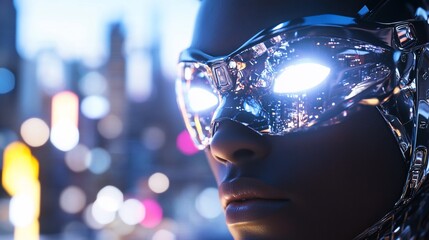 Cyberpunk Woman in Futuristic City at Night