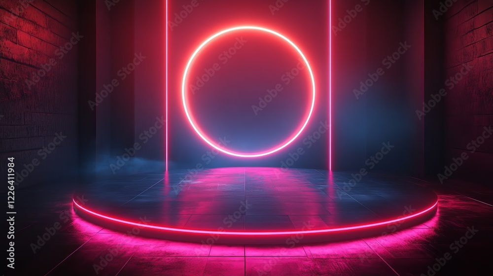 Wall mural illuminating neon circle casting vivid colors in a dark room creating a mysterious and captivating a