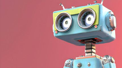 Fototapeta premium 3D rendered Pastel Robot in Blue, Pink, and White - red background 