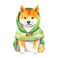 watercolors Cute shiba inu dog wearing pilot helmet illustration