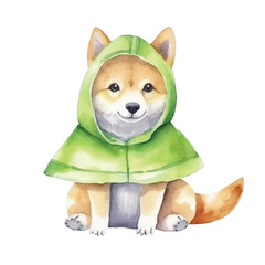 watercolors Cute shiba inu dog wearing pilot helmet illustration
