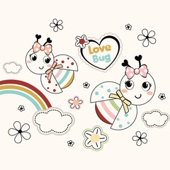 Cute ladybug vector illustration with colorful flower decoration in a joyful, nature-inspired design
