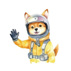 watercolors Cute shiba inu dog wearing pilot helmet illustration
