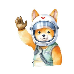 watercolors Cute shiba inu dog wearing pilot helmet illustration