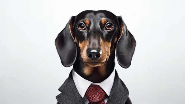 Portrait of a Dachshund dog dressed in a formal business suit, 