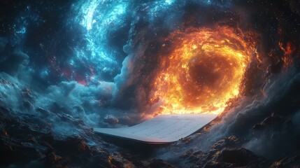 Fototapeta premium Cosmic Keyboard: A fiery nebula's embrace