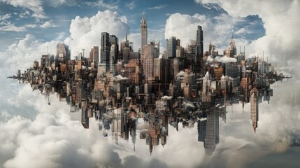 Fototapeta premium A Floating Metropolis Above the Clouds: A Surreal Urban Landscape