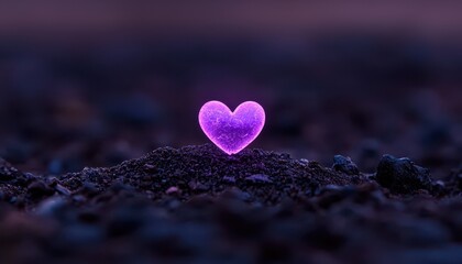Fototapeta premium A glowing purple heart symbolizing love and hope against a dark background.