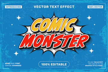 Editable text effect Comic Monster 3d cartoon template comic style premium vector