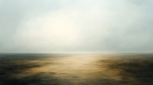 Serene misty landscape path glows softly golden light. AI Generated