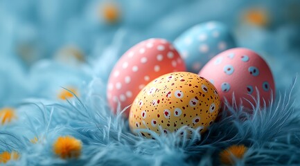 Easter eggs in natural colours on grass